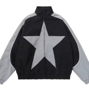 Bomber Jacket  Vintage Star Pattern Y2k Windbreaker Coat Street Wear